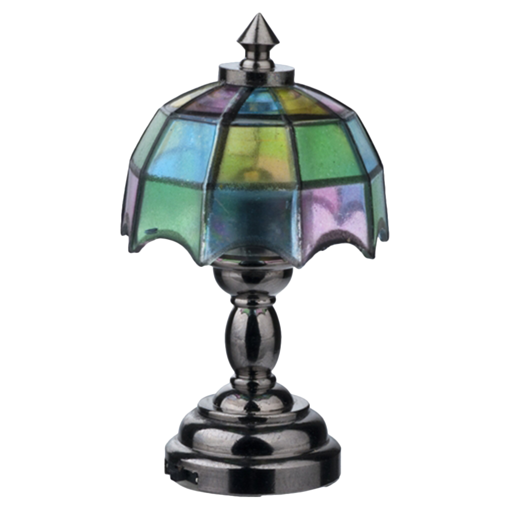 Houseworks LED Miniature Nickel Tiffany Table Lamp Battery Operated