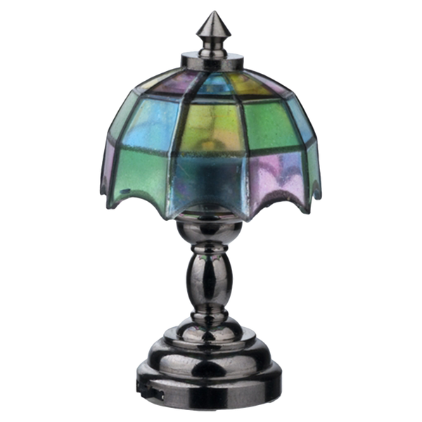 Houseworks LED Miniature Nickel Tiffany Table Lamp Battery Operated