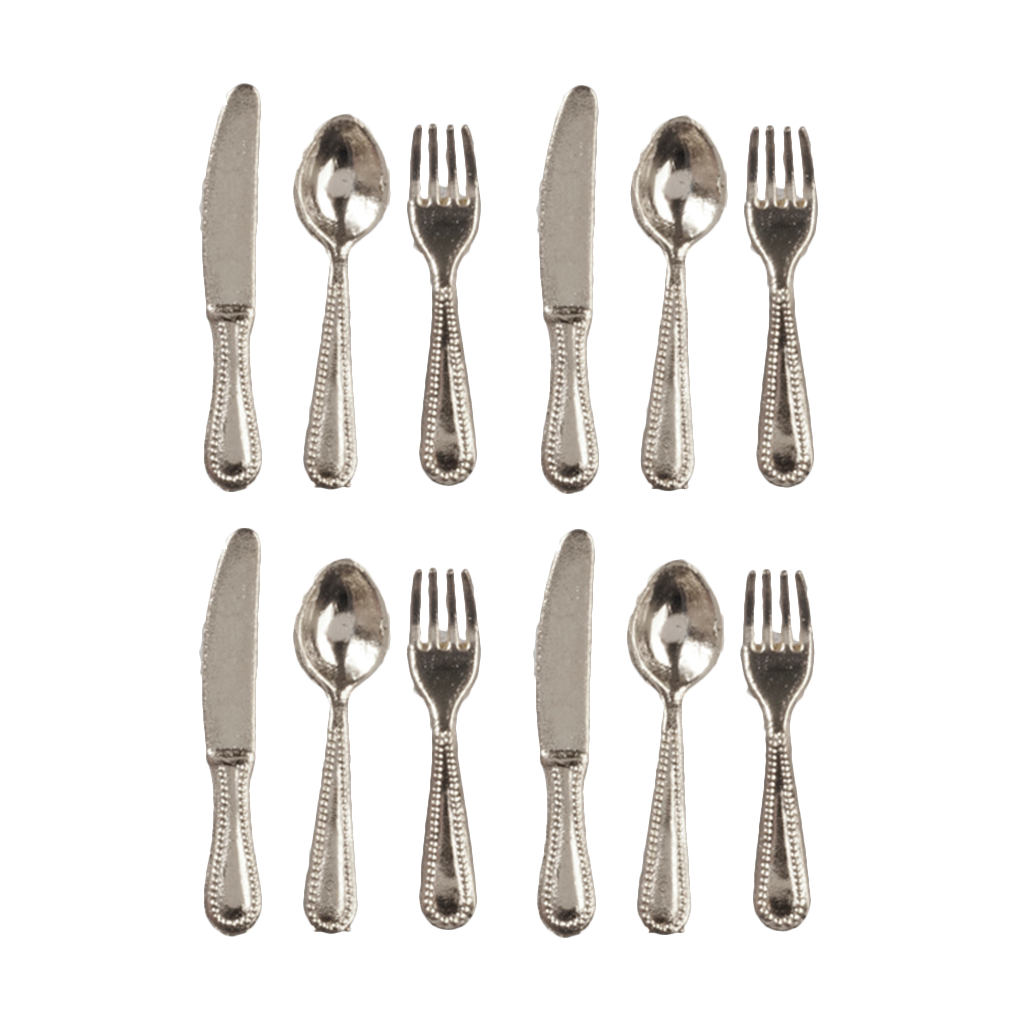 1 Inch Scale Silver Flatware Dollhouse Miniature Set - 12 pieces – Real  Good Toys