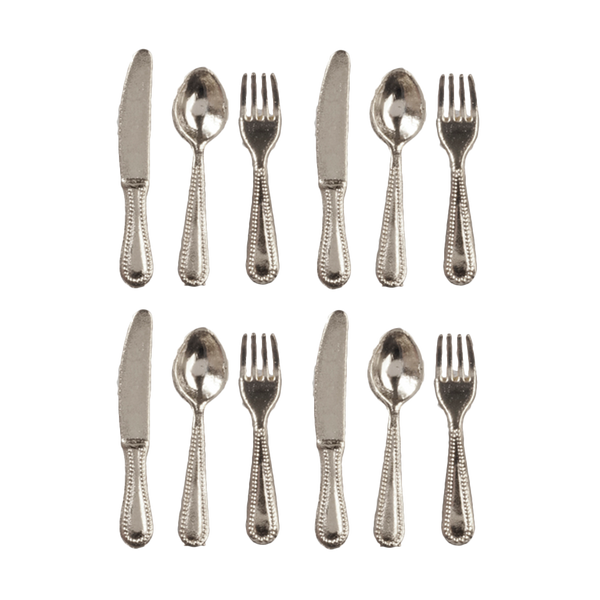 1 Inch Scale Silver Flatware Dollhouse Miniature Set - 12 pieces