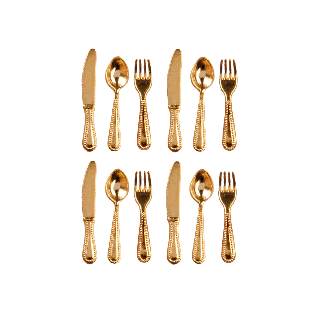 1 Inch Scale Gold Flatware Dollhouse Miniature Set - 12 pieces – Real Good  Toys