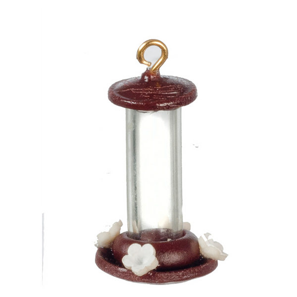 1 Inch Scale Dollhouse Miniature Hummingbird at Feeder Dark Red