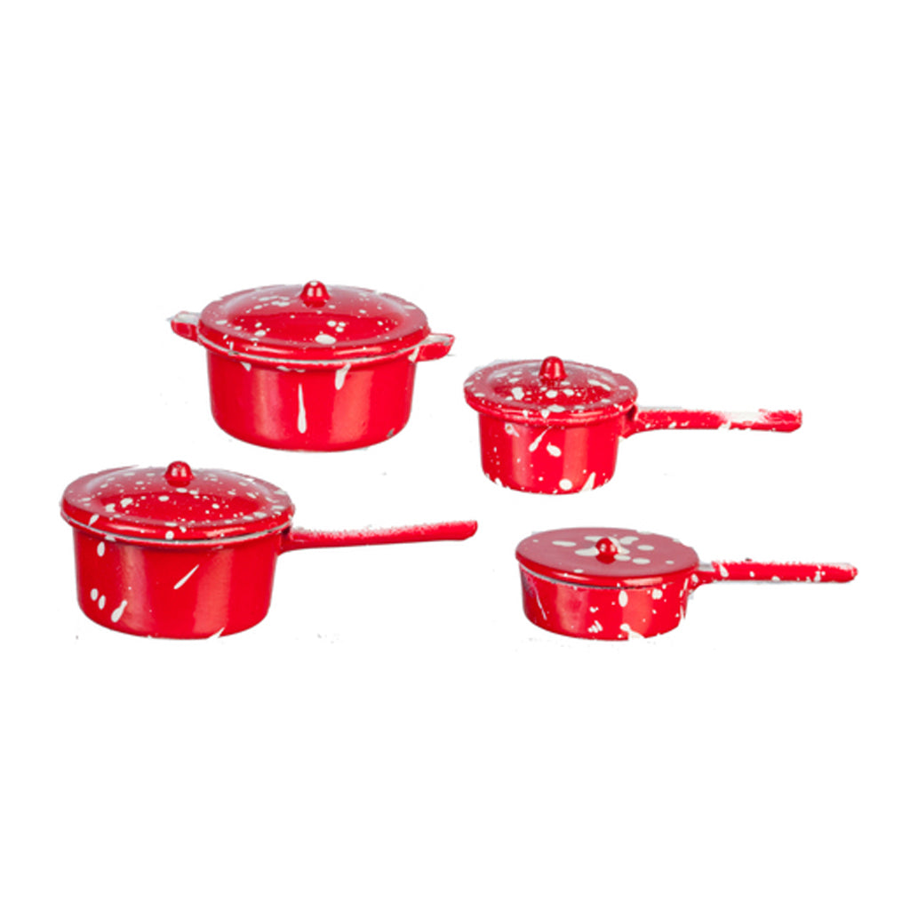 1 Inch Scale Red Spatter Dollhouse Pots & Pans Set with covers - NEW – Real  Good Toys