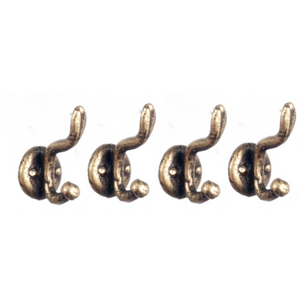 1 Inch Scale Dollhouse Brass Coat Hooks Set of 4