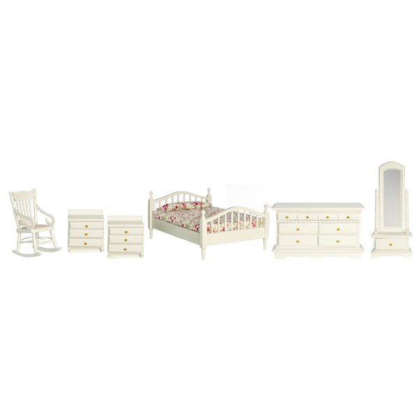 1 Inch Scale Dollhouse Master Bedroom Set - White