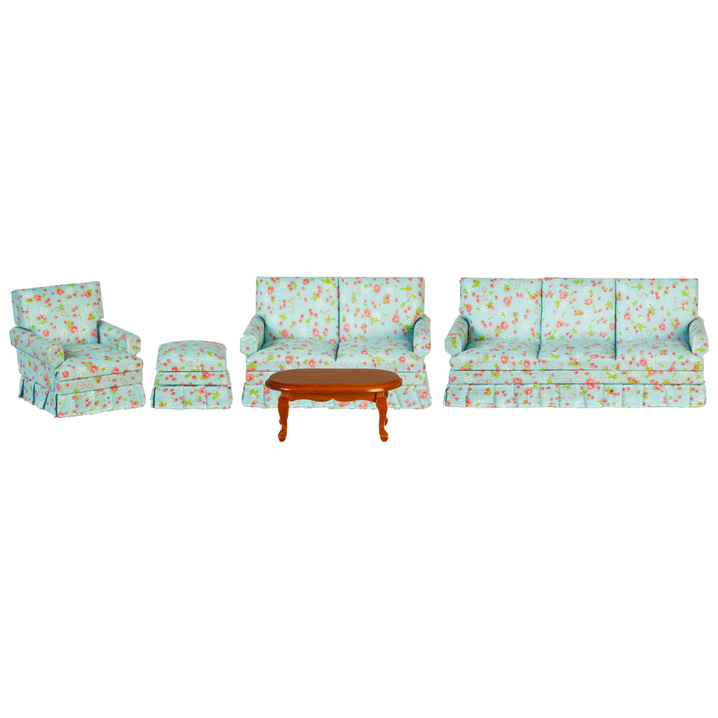 1 Inch Scale Dollhouse Living Room Set in Blue Floral