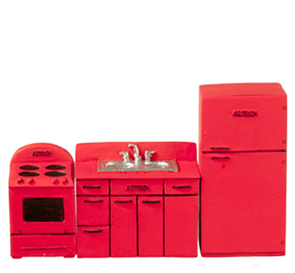 1/2 Inch Scale 1950's Red Dollhouse Miniature Kitchen Set
