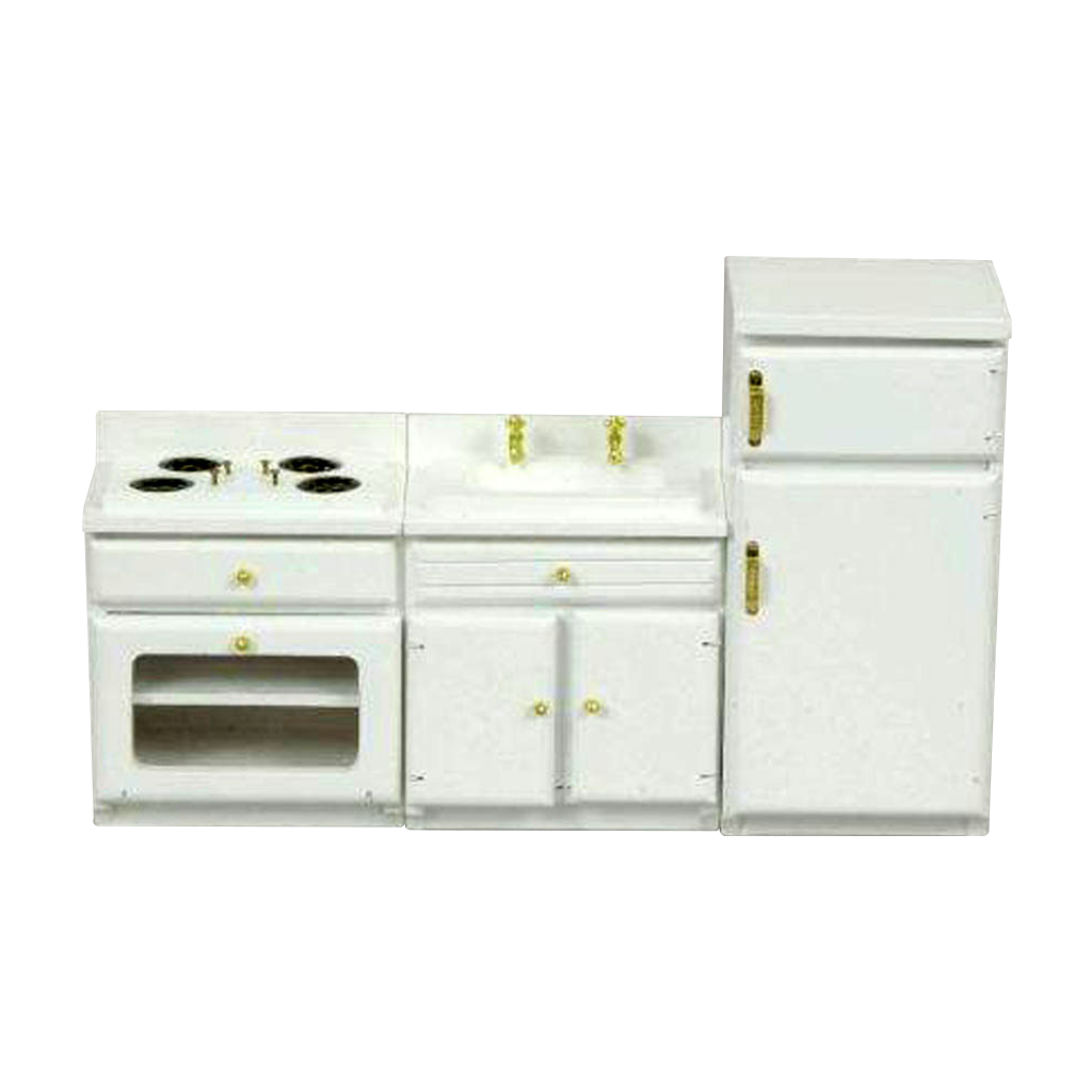 1/12 Scale Dolls House Miniature White Kitchen Set 