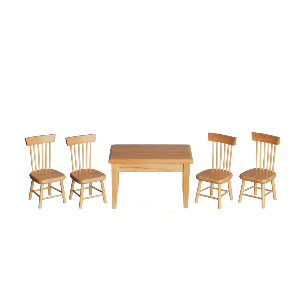 1 Inch Scale 5 Piece Oak Dollhouse Dining Room Set