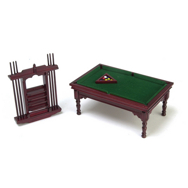 1 Inch Scale Miniature Pool Table in Mahogany
