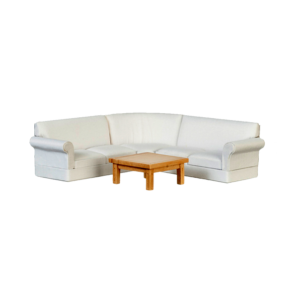 1 Inch Scale Dollhouse Sectional Sofa Living Room Set White Linen