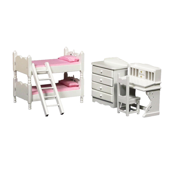 1 Inch Scale Dollhouse Bunk Beds Set with Pink Bedding