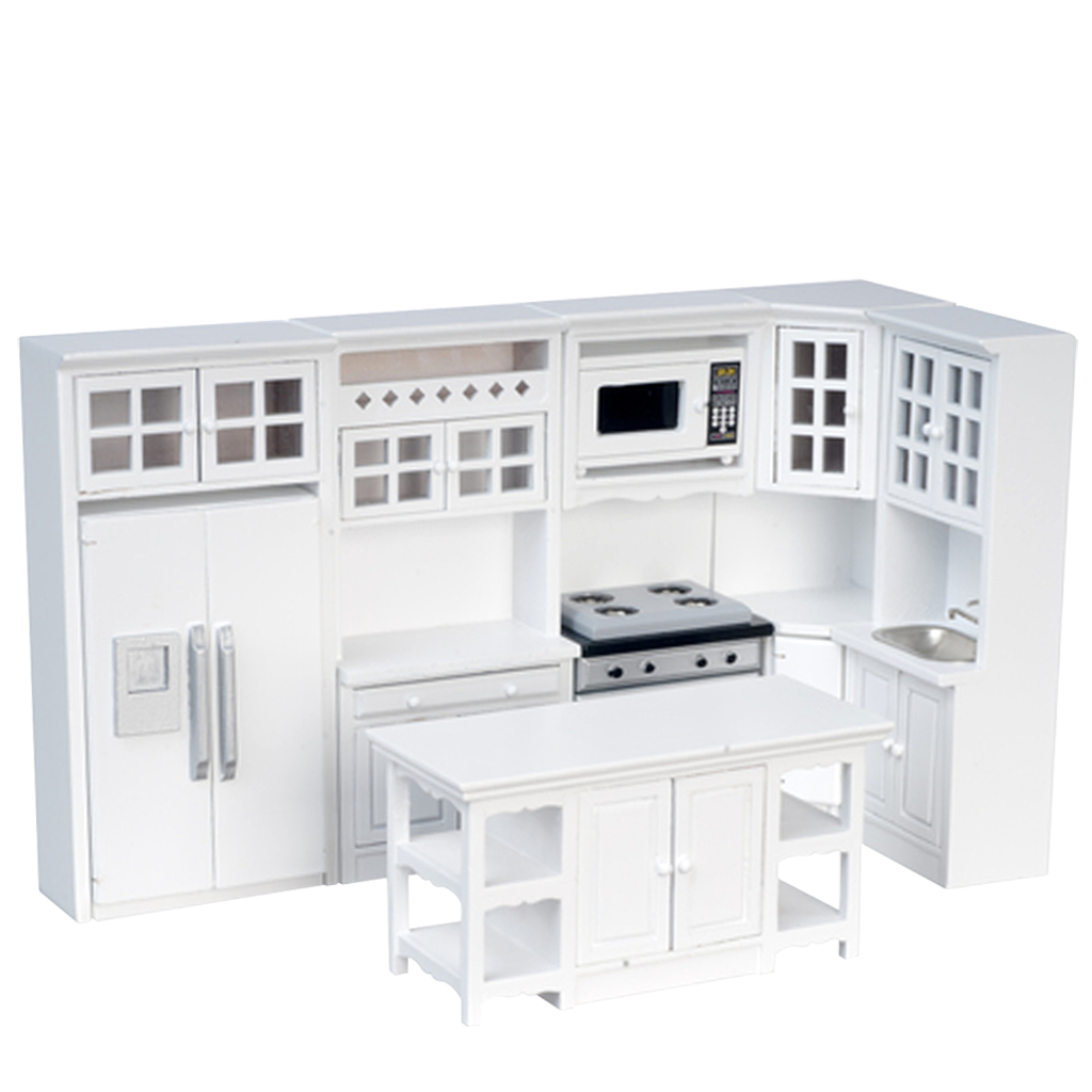 1 Inch Scale 8 Piece White Dollhouse Kitchen Set