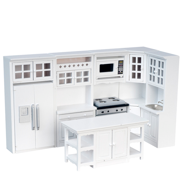 8 Piece White Dollhouse Kitchen Set