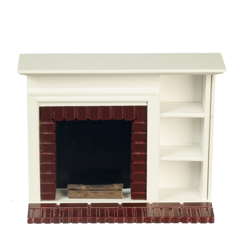 1 Inch Scale White Dollhouse Fireplace with Shelves and Logs