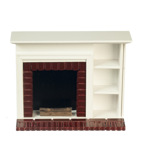 1 Inch Scale White Dollhouse Fireplace with Shelves and Logs