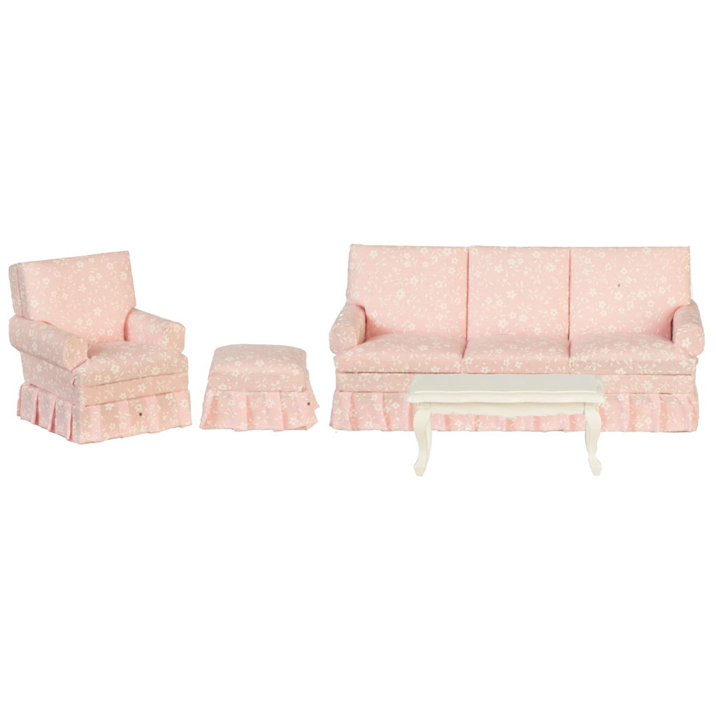 1 Inch Scale Dollhouse Living Room Set in Pink Floral
