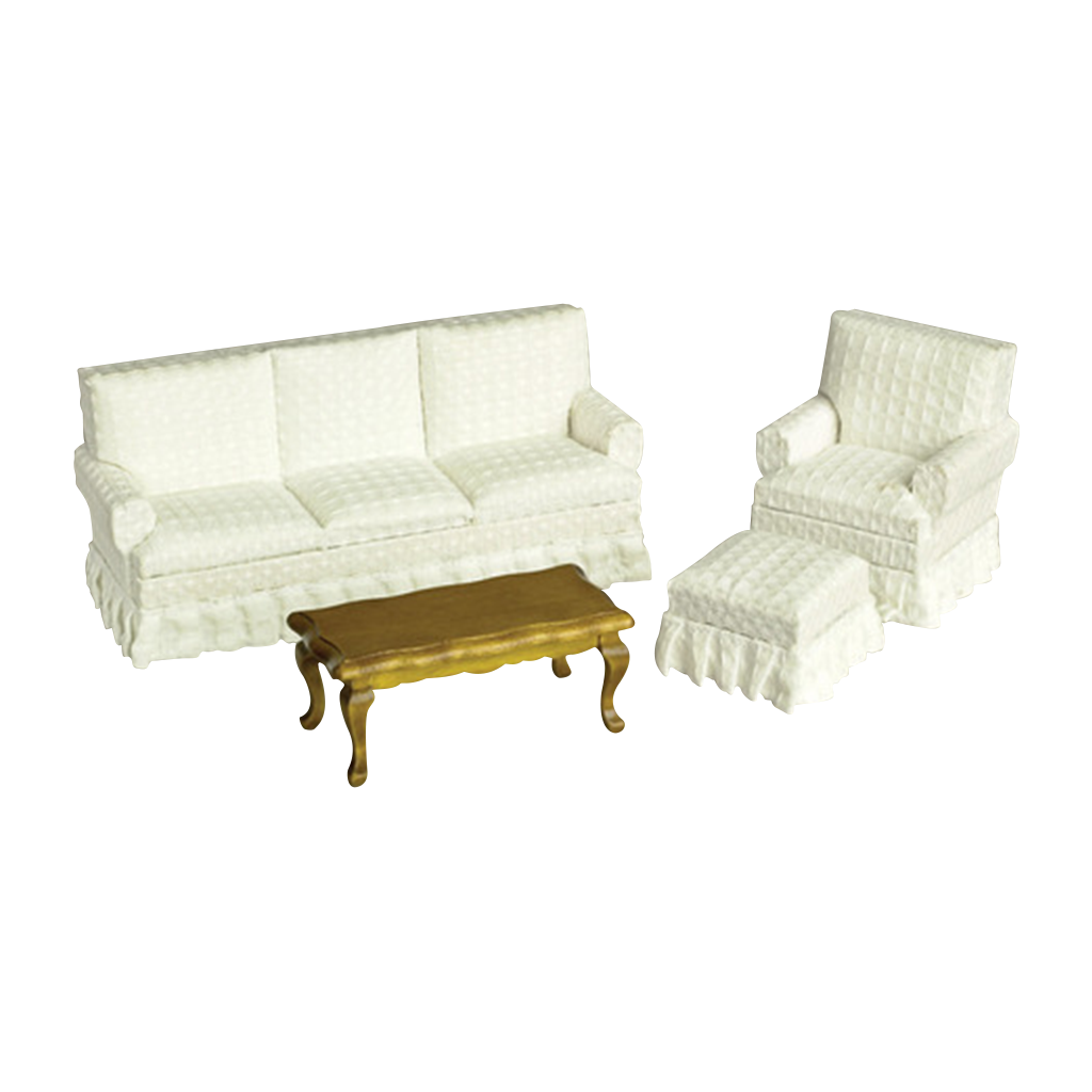 1 Inch Scale Dollhouse Living Room Set in White